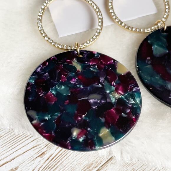 GUESS Triple Round Oversized Dangle Drop Earrings Gold Tone Pave Black New - Picture 4 of 7